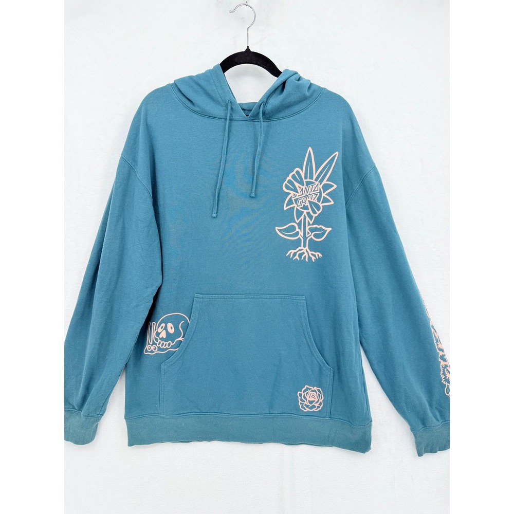 Santa Cruz Teal Pink Mushroom Skull Graphic Hoodie Large Skater Indie Grunge